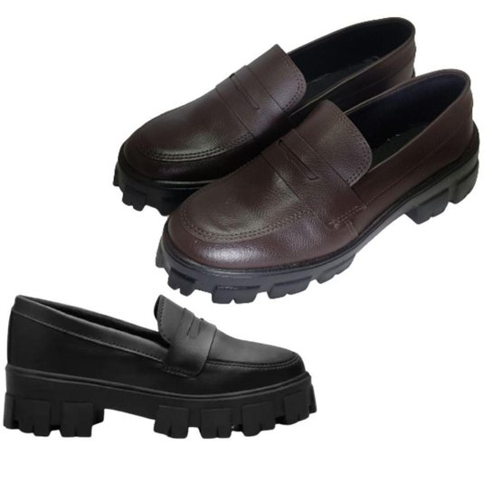 Sapato Feminino Mocassim Oxford Sola Tratorada Plataforma Blogueira