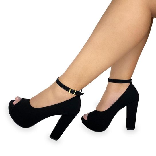 SAPATO FEMININO SANDÁLIA MEIA PATA SALTO GROSSO PRETO ER0040 Zattini