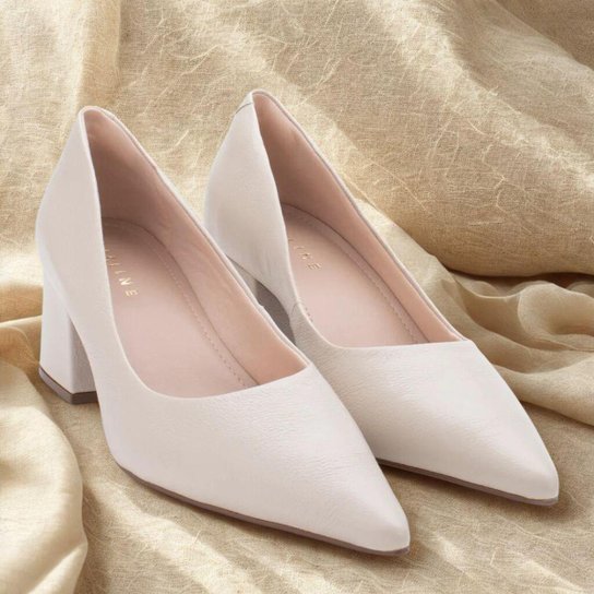 Sapato Feminino Scarpin Salto Bloco Couro Conforto Lia Line