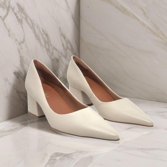 Sapato Feminino Scarpin Salto Bloco Couro Conforto Lia Line