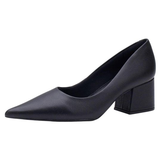 Sapato Feminino Scarpin Salto Bloco Couro Conforto Lia Line