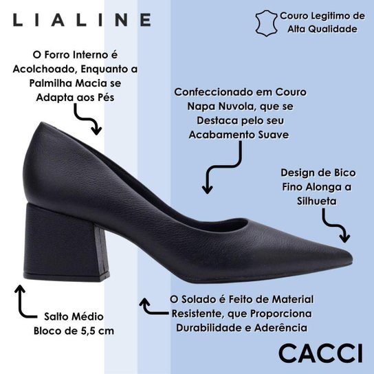 Sapato Feminino Scarpin Salto Bloco Couro Conforto Lia Line