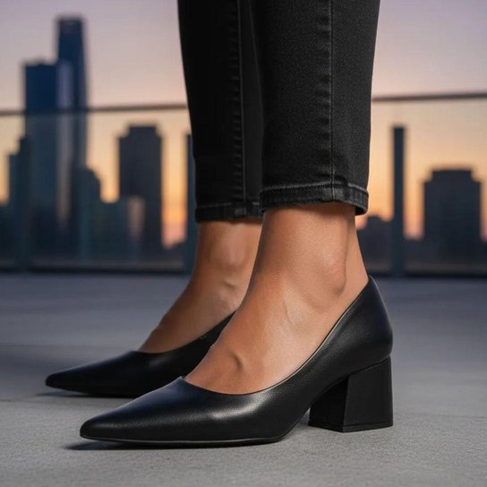 Sapato Feminino Scarpin Salto Bloco Couro Conforto Lia Line