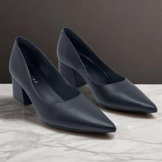 Sapato Feminino Scarpin Salto Bloco Couro Conforto Lia Line