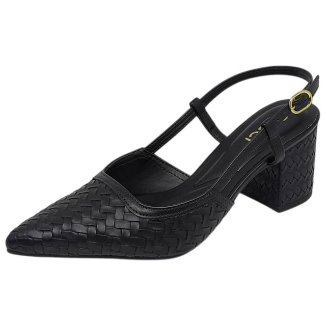 Sapato Feminino Slingback Elegante Salto Bloco Chic Cacci