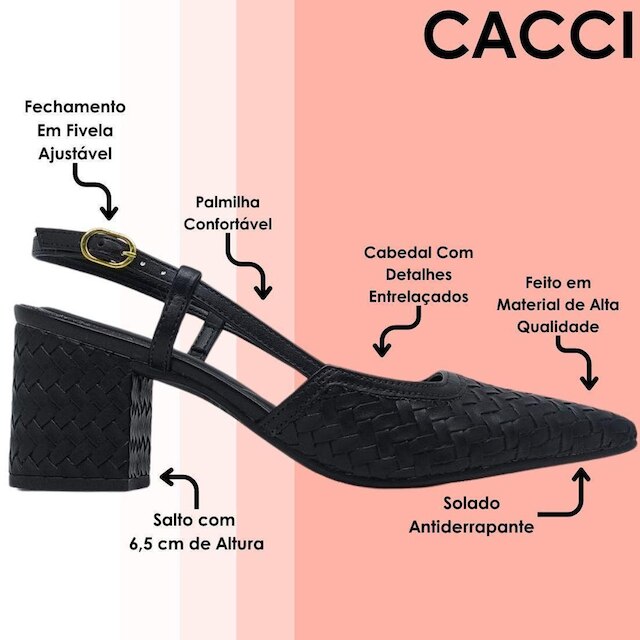 Sapato Feminino Slingback Elegante Salto Bloco Chic Cacci
