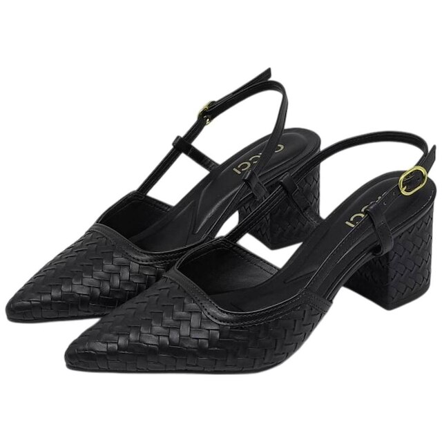 Sapato Feminino Slingback Elegante Salto Bloco Chic Cacci