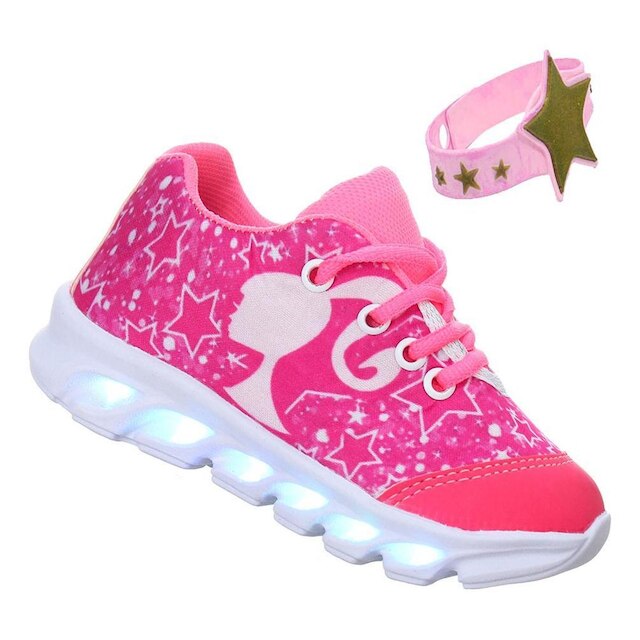 Sapato Infantil Luminoso Tenis de Criança com Luz de Led Pink mais Pulseira