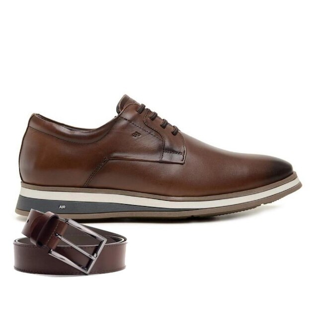 Sapato Jota Pe Casual Marrom Em Couro + Cinto Navagio 84906s