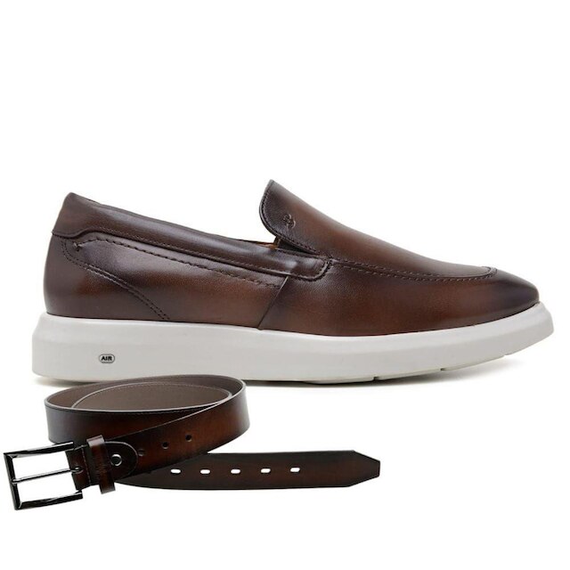 Sapato Jota Pe Casual Marrom Em Couro Sandler + Cinto 91150