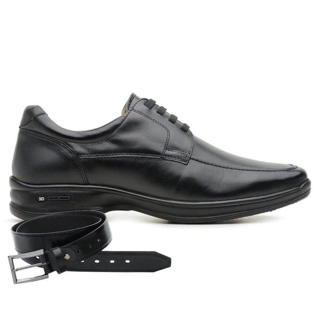 Sapato Jota Pe Preto 3d Tecnologia Conforto + Cinto 70812