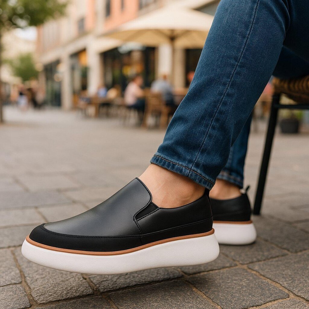 Sapato Loafer em Couro Legítimo Masculino Solado Elevado Estilo Confortável