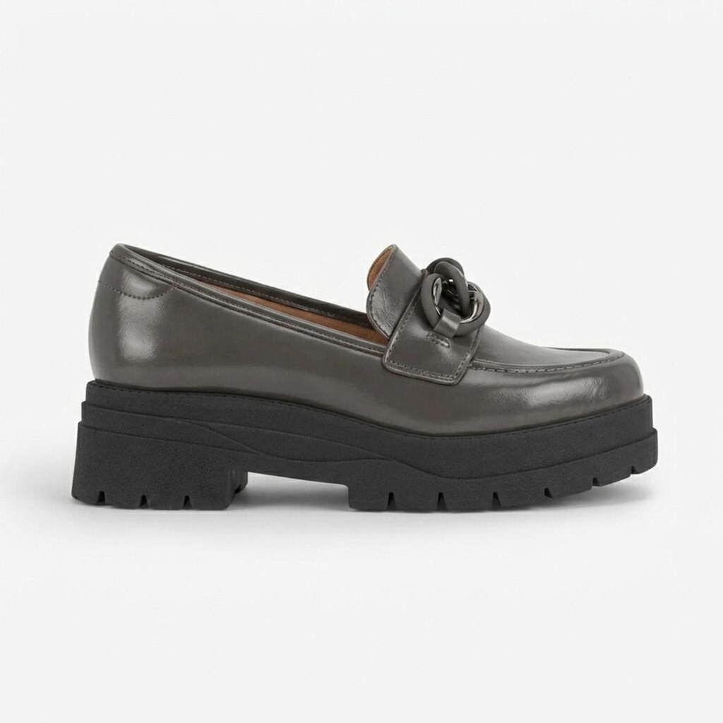 Sapato Loafer Plataforma Vizzano Cinza Escuro