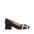 Sapato Luiza Barcelos Scarpin Salto Médio Couro Preto e Off White Enfeite Metálico - Preto+Off White