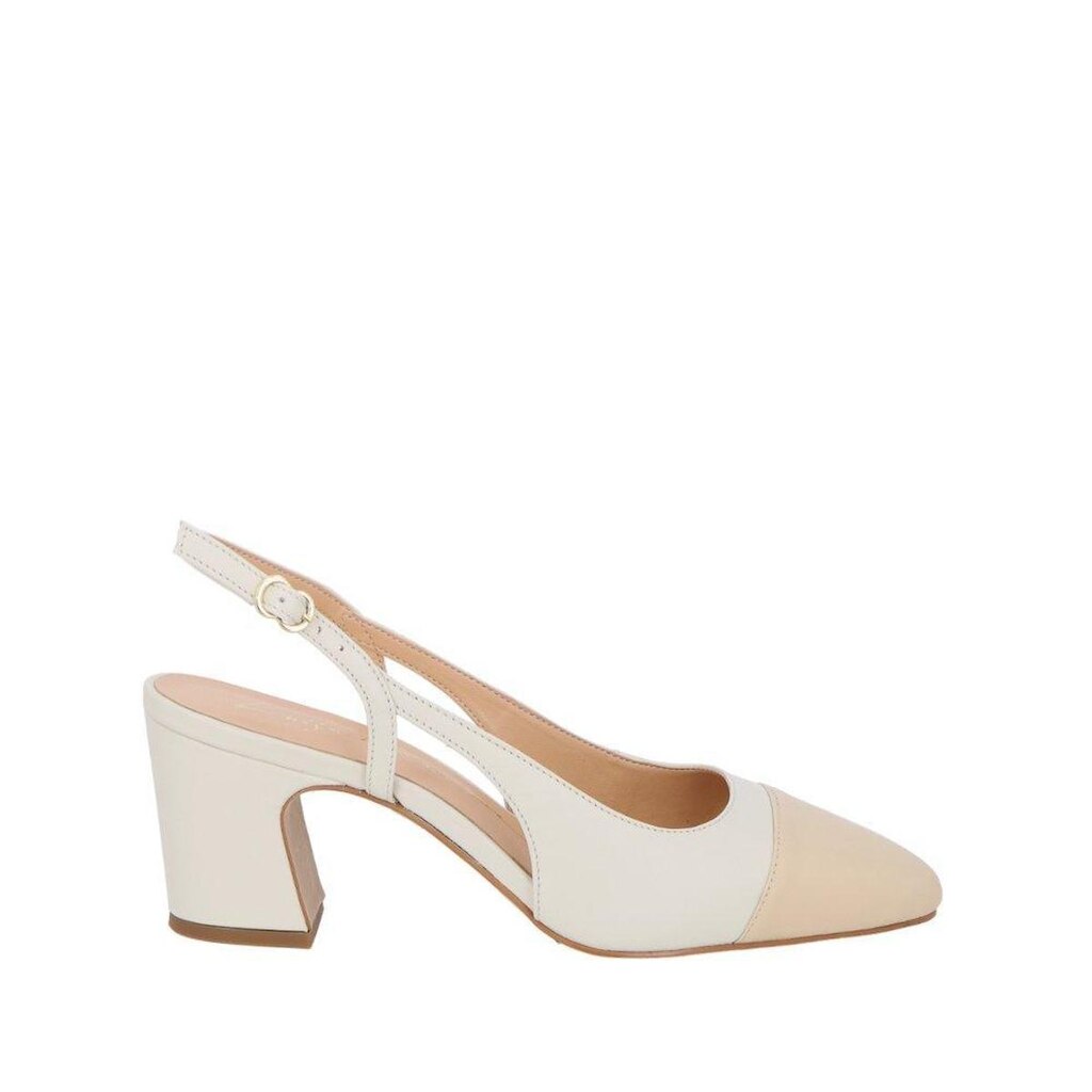 Sapato Luiza Barcelos Scarpin Slingback Salto Médio Couro Off White e Nata