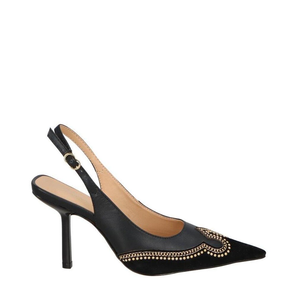 Sapato Luiza Barcelos Slingback Couro Preto Com Aplicação