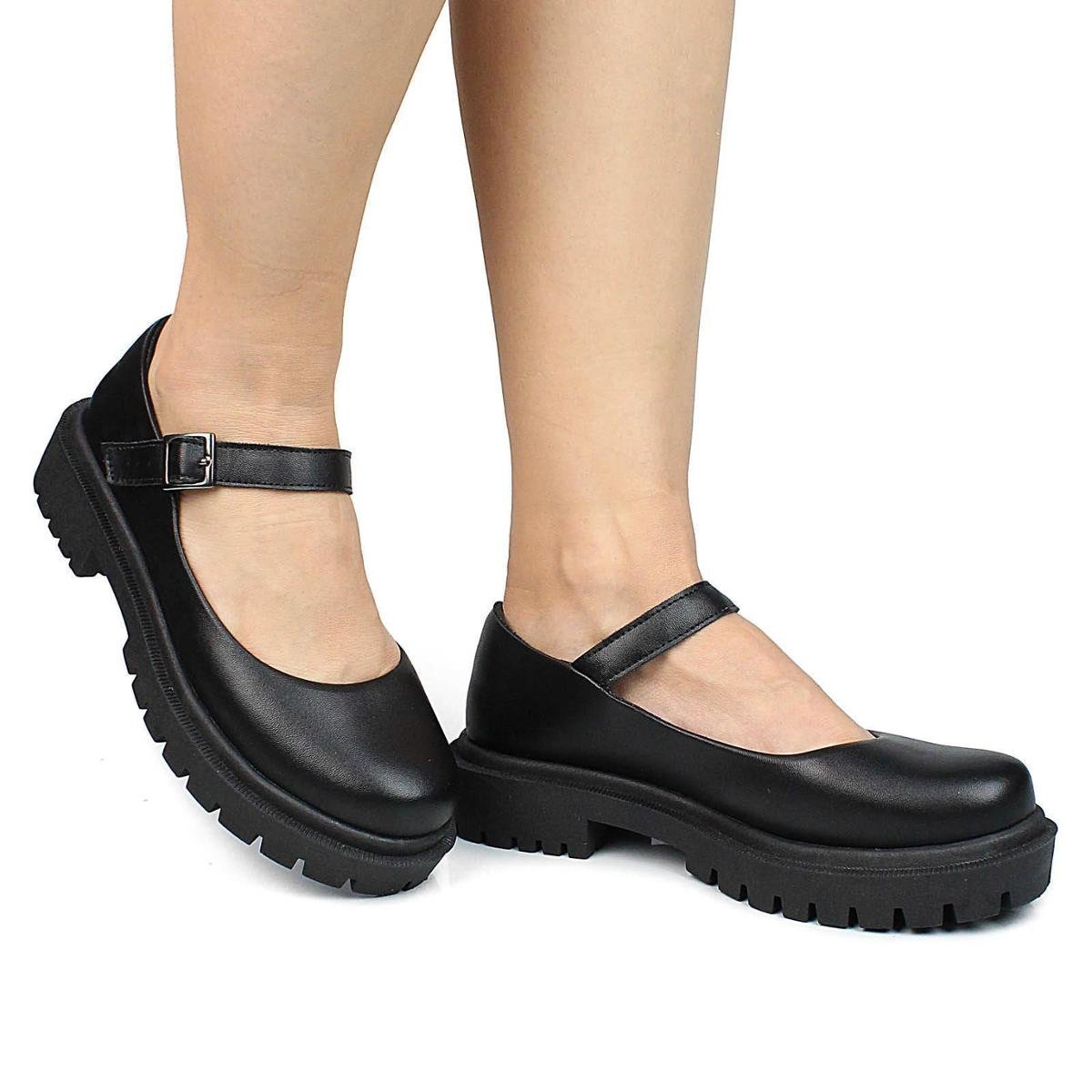 Sapato Mary Jane Tratorado Sapatilha Boneca Preto Sintético - Preto Menor preço em Sapato Mary Jane Tratorado Sapatilha Boneca Preto Sintético - Preto