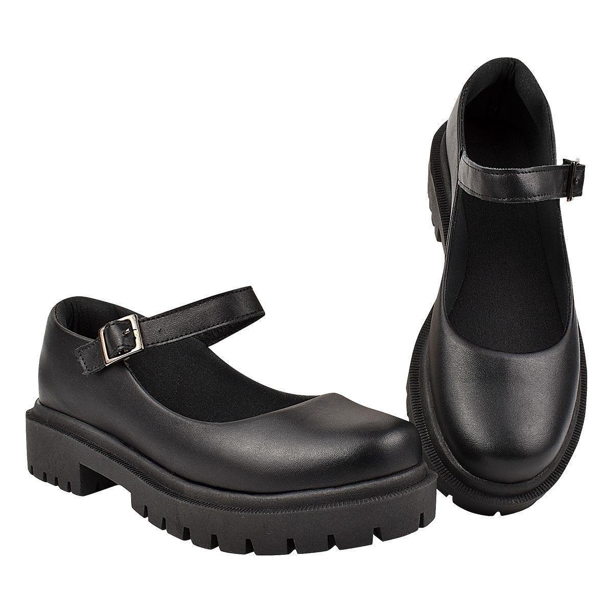 Sapato Mary Jane Tratorado Sapatilha Boneca Preto Sintético - Preto ...