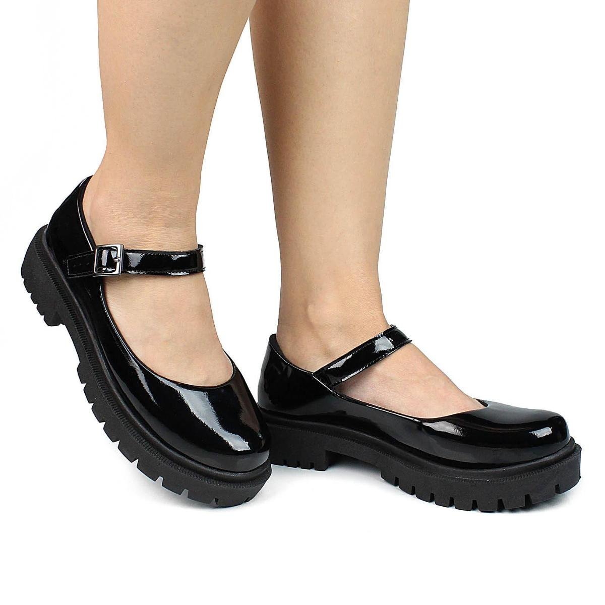 Sapato Mary Jane Tratorado Sapatilha Boneca Preto Verniz - Preto Menor preço em Sapato Mary Jane Tratorado Sapatilha Boneca Preto Verniz - Preto