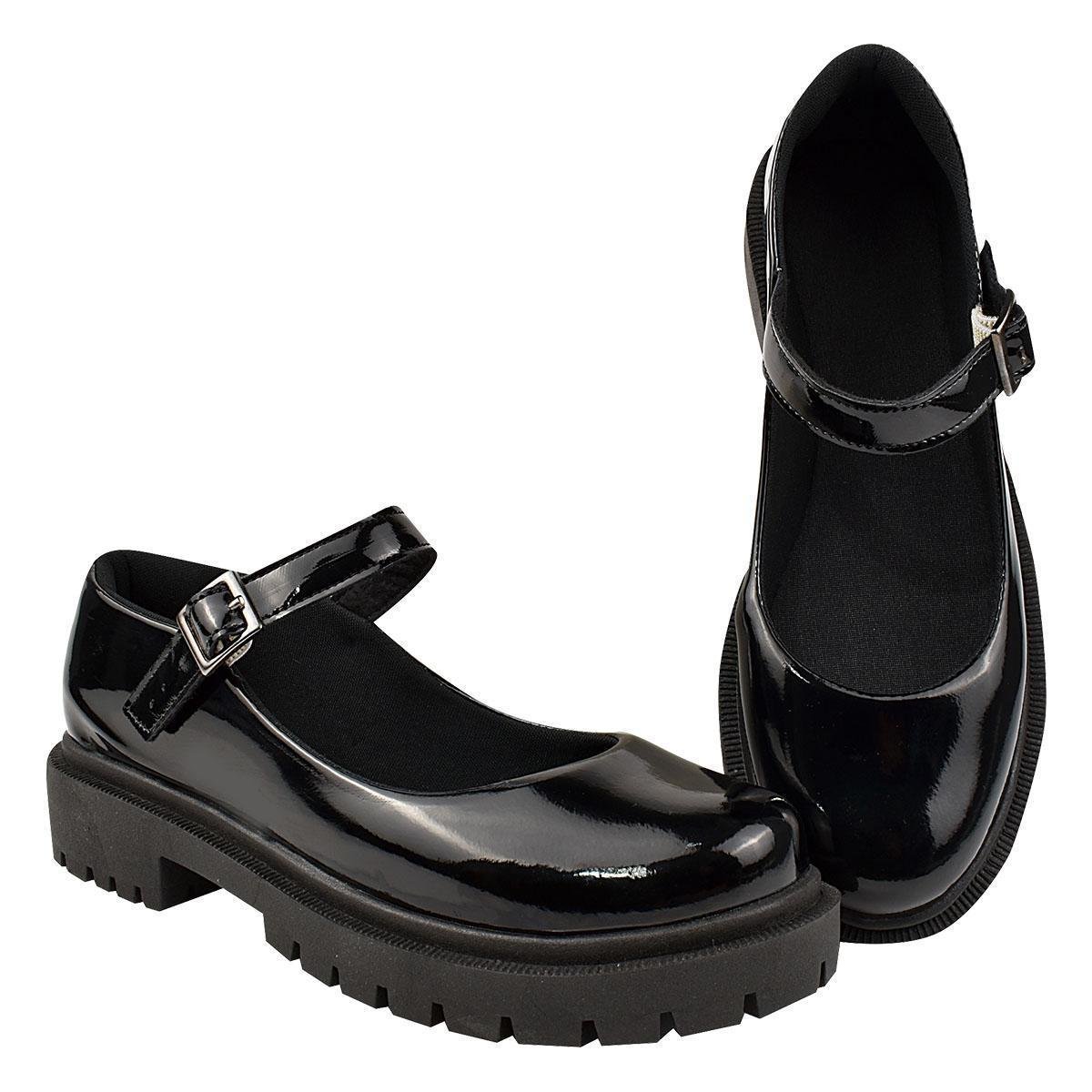 Sapato Mary Jane Tratorado Sapatilha Boneca Preto Verniz - Preto | Zattini