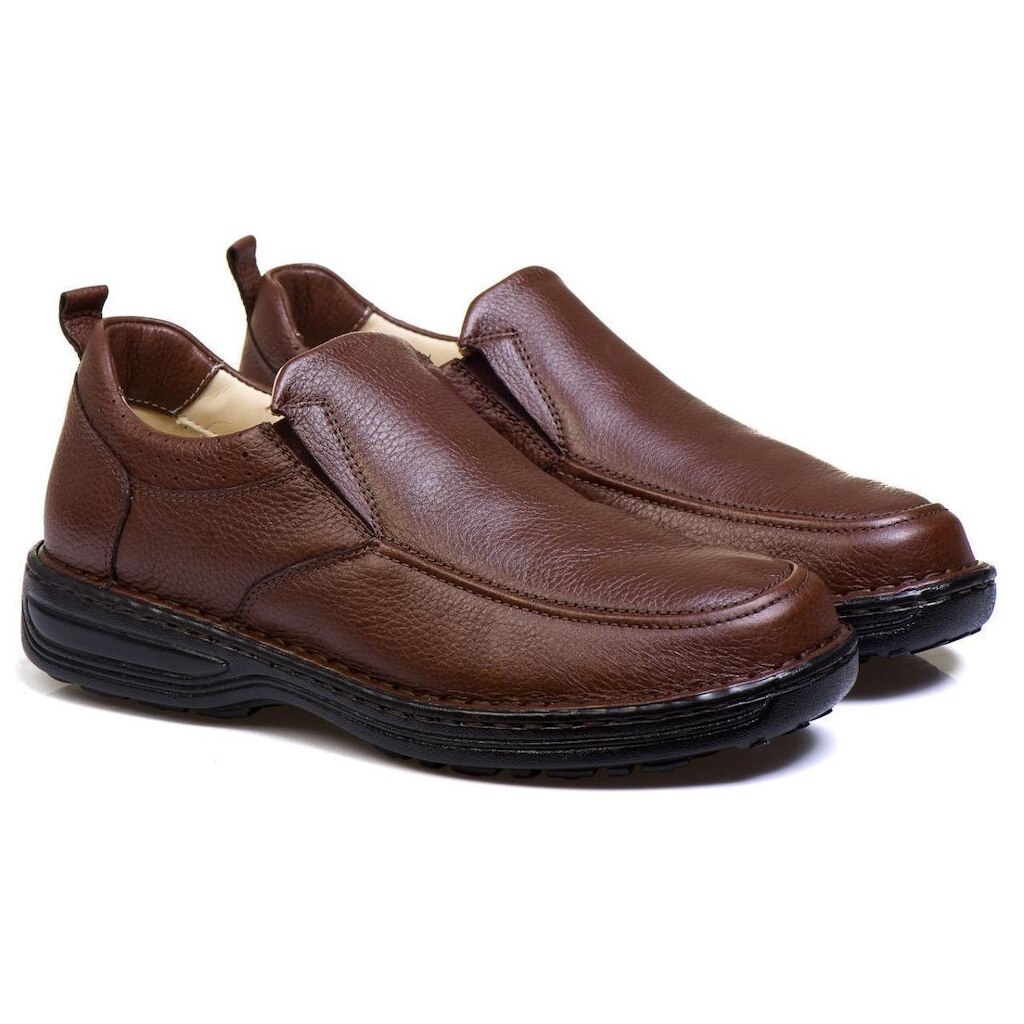 Sapato Masculino De Couro Ortopédico Conforto Social Elástico Premium