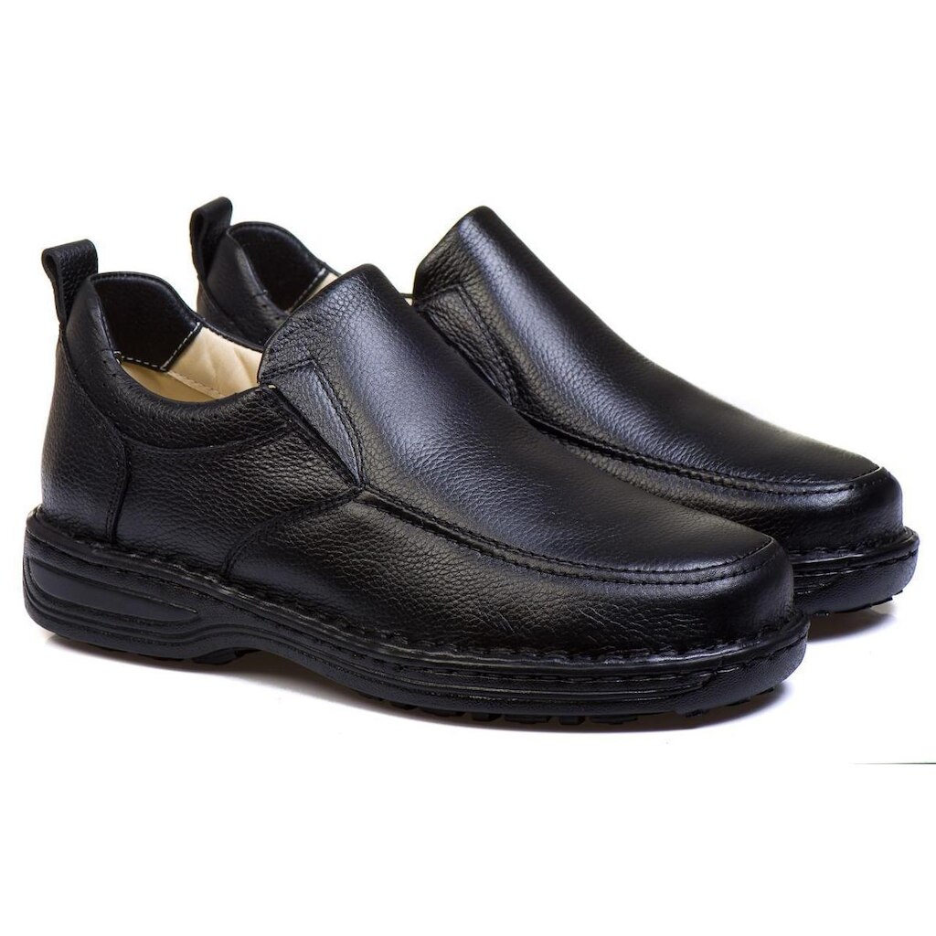 Sapato Masculino De Couro Ortopédico Conforto Social Elástico Premium