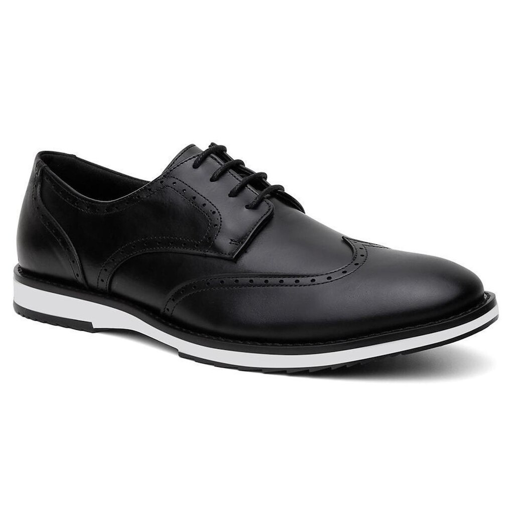 Sapato Masculino Derby Couro Bico Redondo Brogue Casual