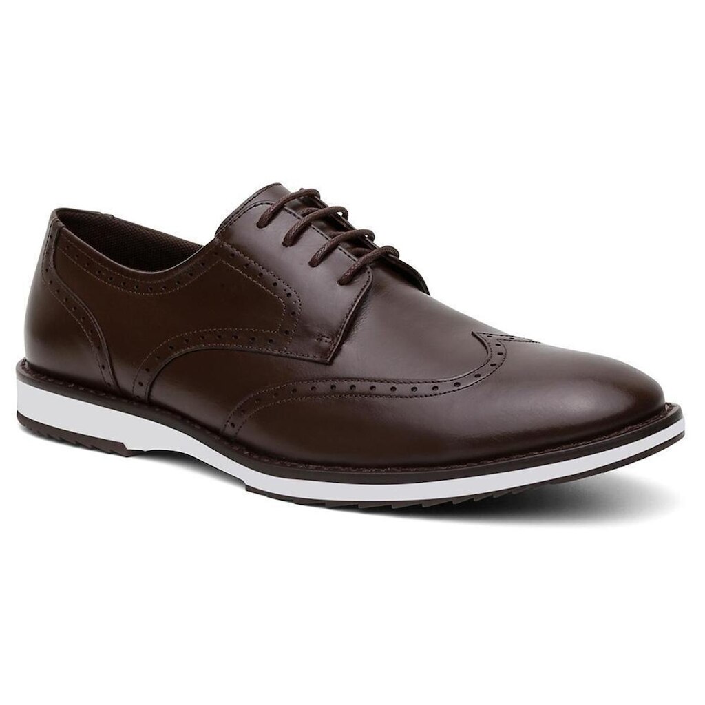 Sapato Masculino Derby Couro Bico Redondo Brogue Casual