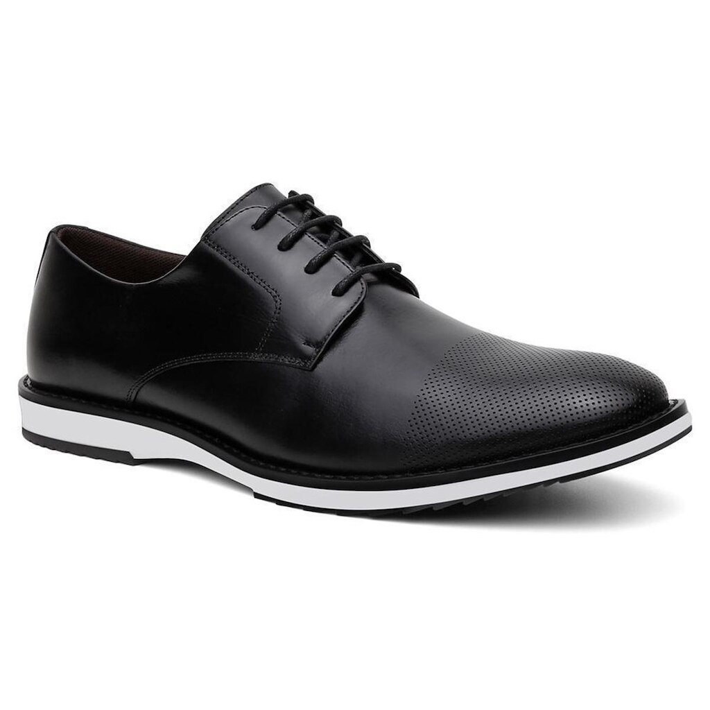 Sapato Masculino Derby Couro Bico Redondo Cadarço Casual