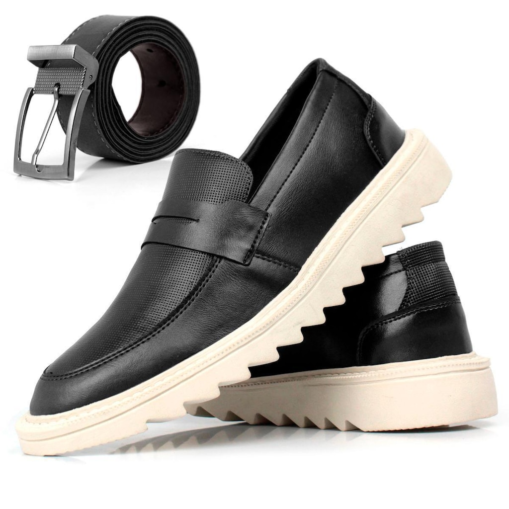 Sapato Masculino Oxford Liso Casual Moderno Social Calce Facil Tratorado Com Cinto