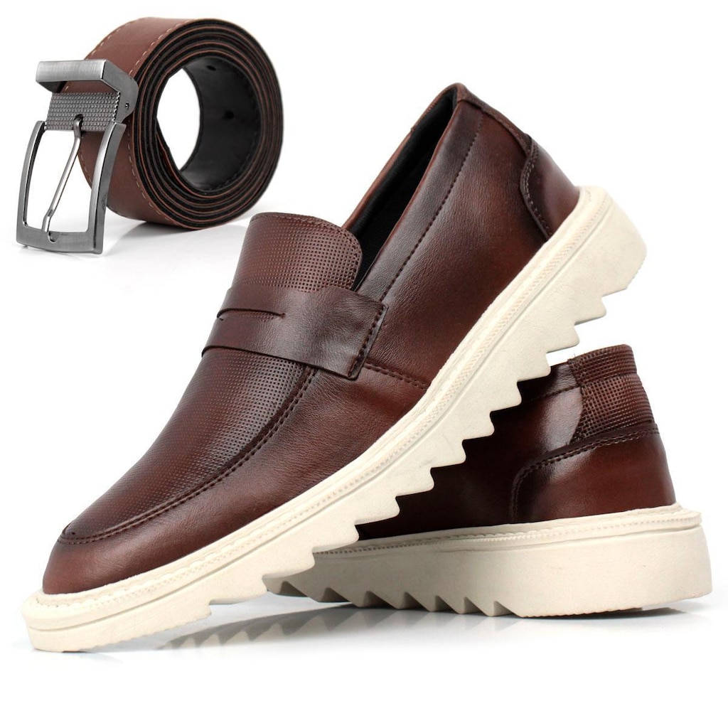 Sapato Masculino Oxford Liso Casual Moderno Social Calce Facil Tratorado Com Cinto