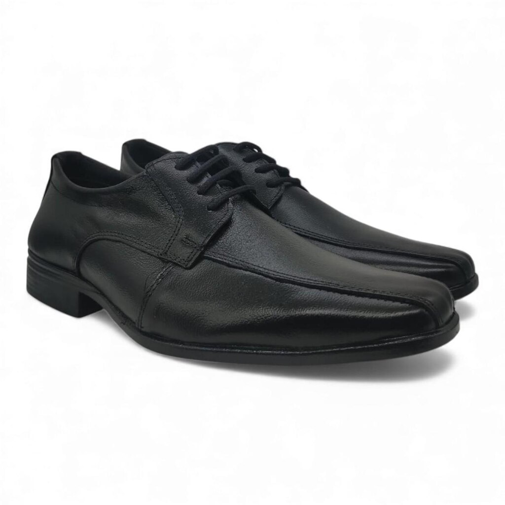 Sapato Masculino Preto Conforto Bico Quadrado Cadarço