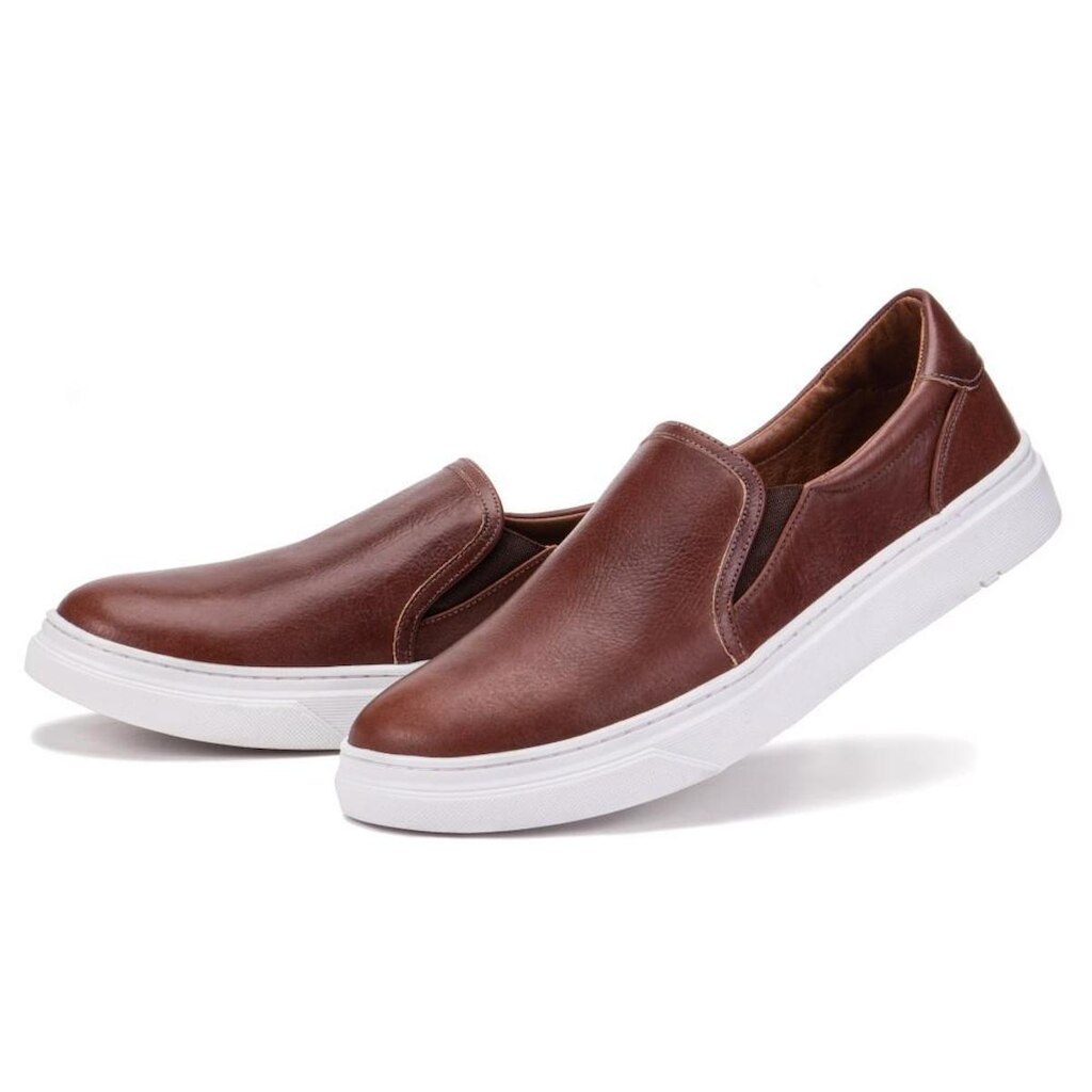 Sapato Masculino Slip On em Couro Confortável com Elástico