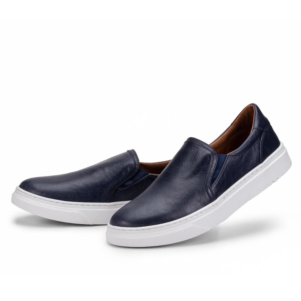 Sapato Masculino Slip On em Couro Confortável com Elástico