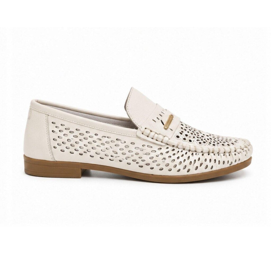 Sapato Mocassim Feminino Couro Confortável Napa - Branco Off
