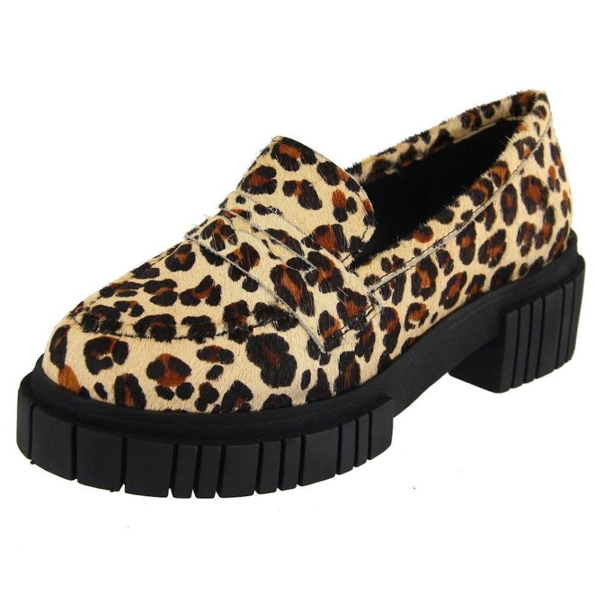 Sapato Mocassim Feminino Tratorado Couro Legitimo Animal Print Menor preço em Sapato Mocassim Feminino Tratorado Couro Legitimo Animal Print