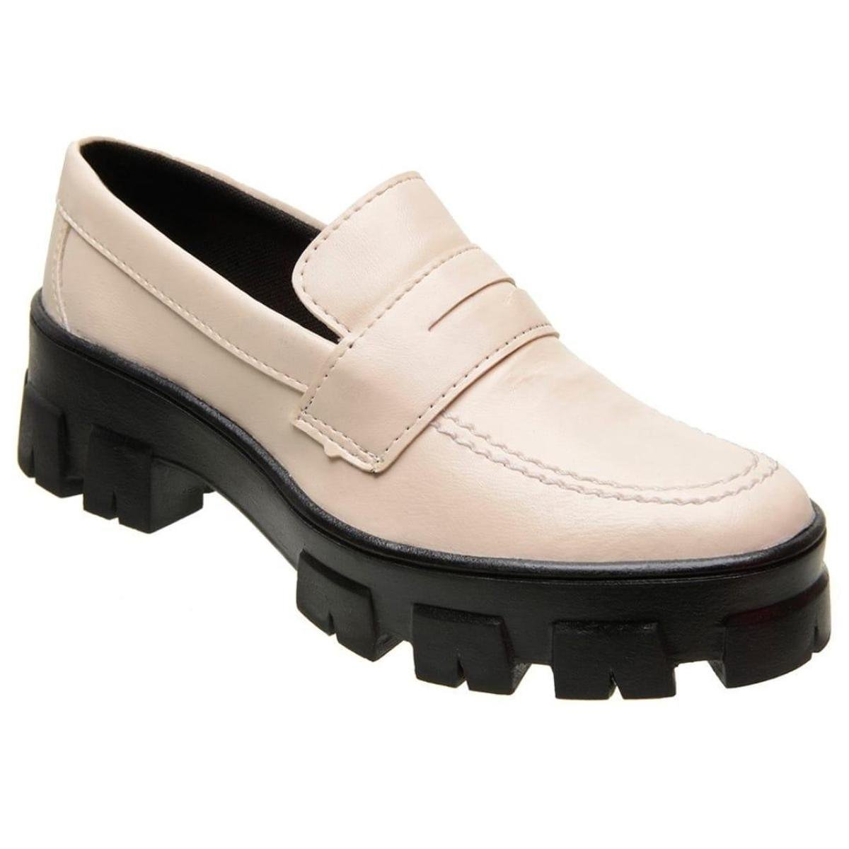 Sapato Mocassim Feminino Tratorado Plataforma Blogueira - Off White Menor preço em Sapato Mocassim Feminino Tratorado Plataforma Blogueira - Off White