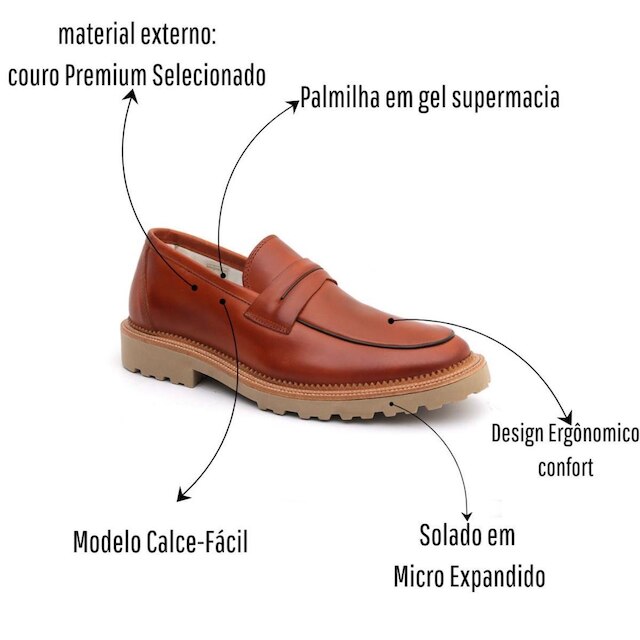 Sapato Mocassim Loafer Masculino em couro Legítimo Artesanal