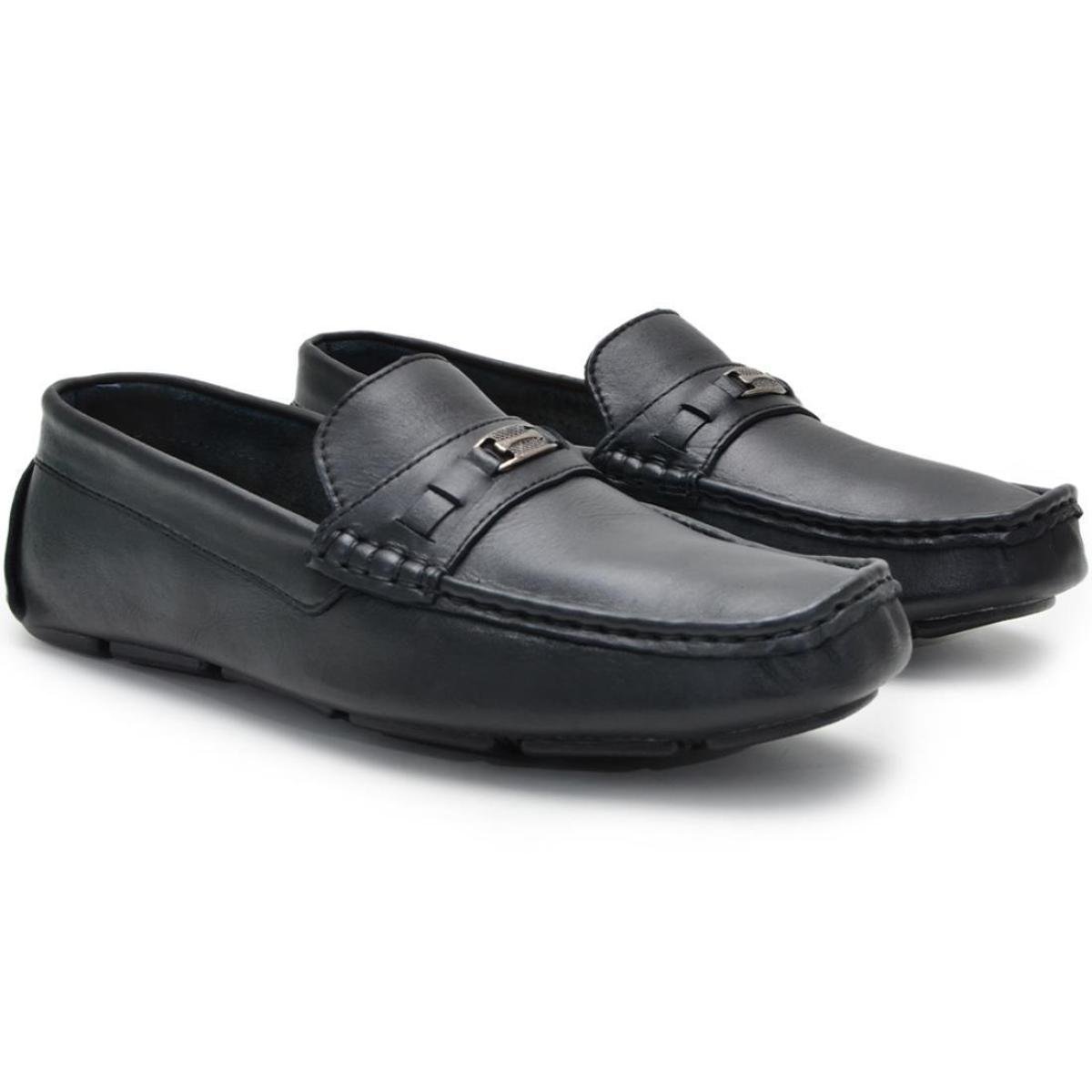 Sapato Mocassim Masculino Couro Metal Conforto Versátil - Preto | Zattini