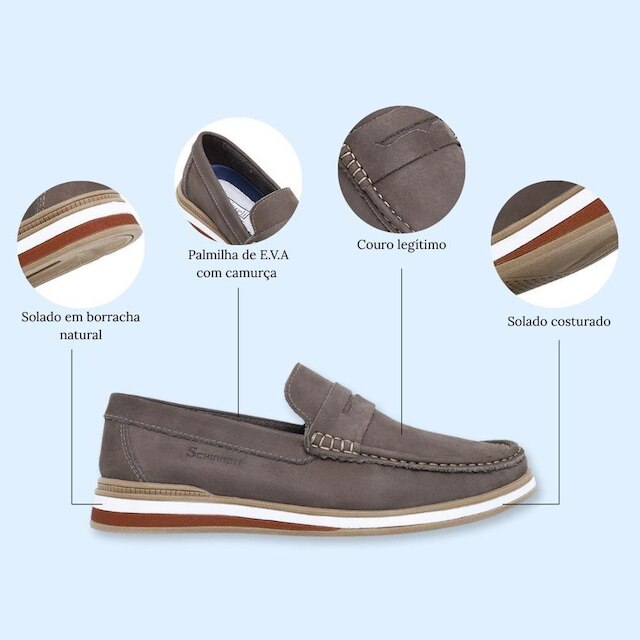 Sapato Mocassim Masculino de Couro Schiareli 2024 Casual Dockside