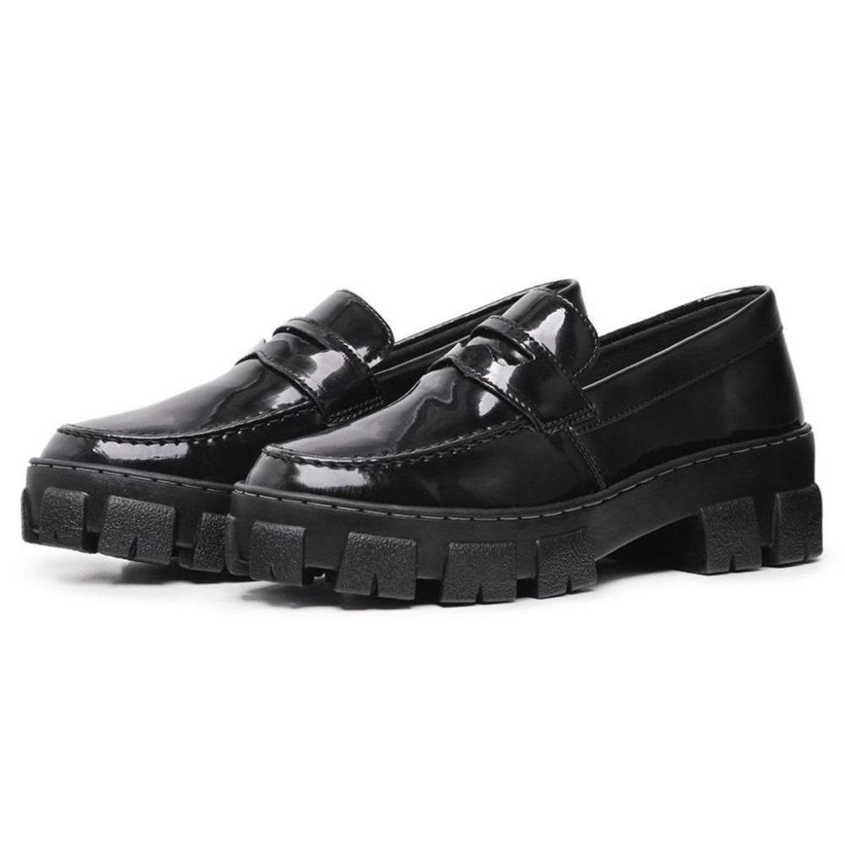 Sapato Mocassim Tratorado Feminino Verniz Plataforma Liso Palmilha EVA Macia Conforto Salto Baixo Menor preço em Sapato Mocassim Tratorado Feminino Verniz Plataforma Liso Palmilha EVA Macia Conforto Salto Baixo