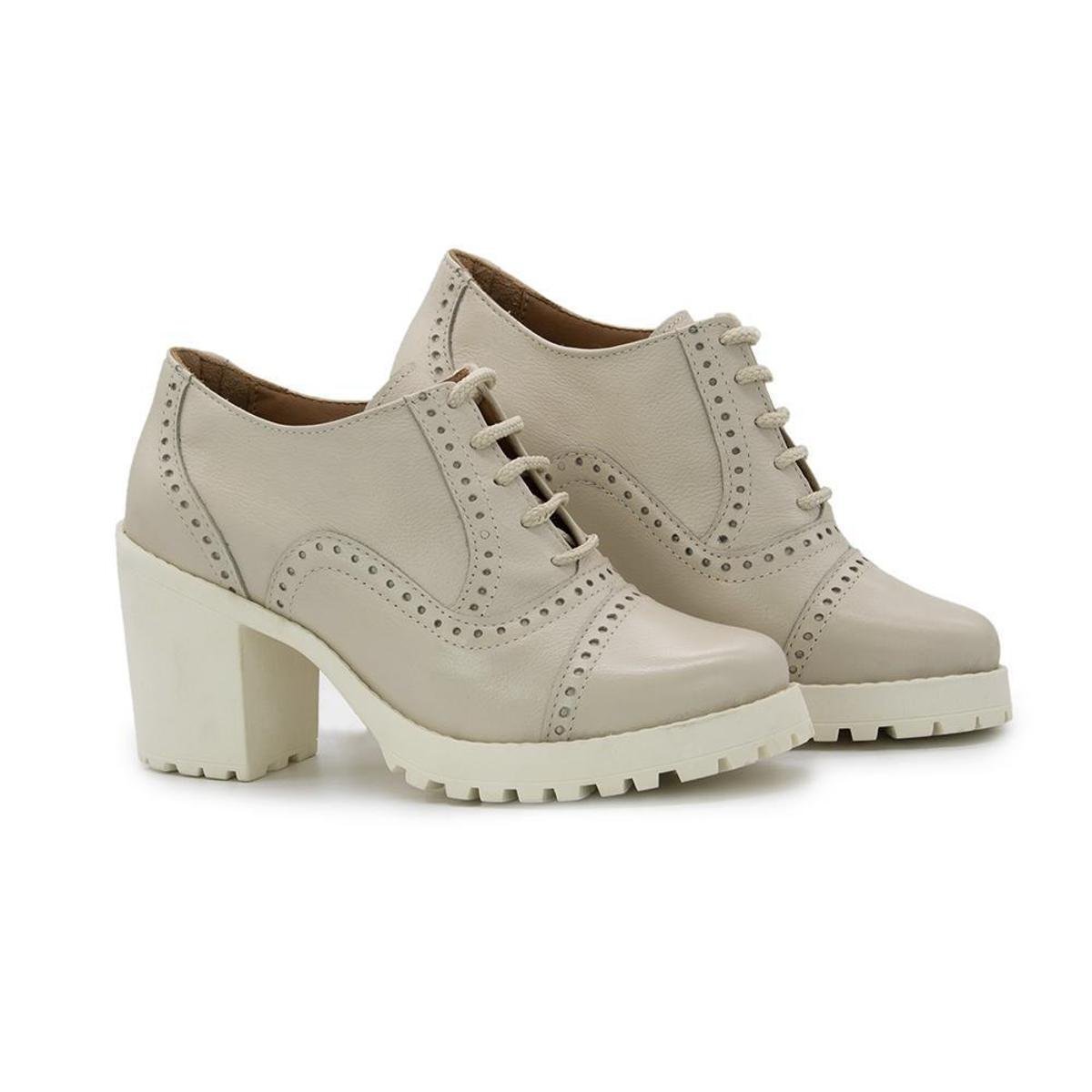 Sapato Oxford Couro Feminino Brogue Cadarço Salto Tratorado - Marrom |  Zattini