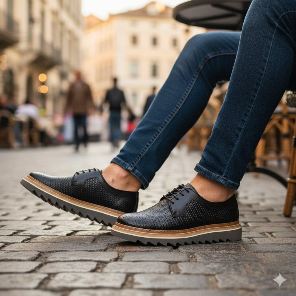 Sapato Oxford em Couro Premium Tricê Masculino Derby Tratorado Sofisticado