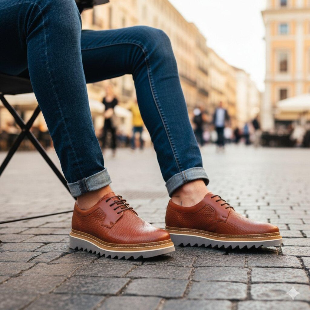 Sapato Oxford em Couro Premium Tricê Masculino Derby Tratorado Sofisticado