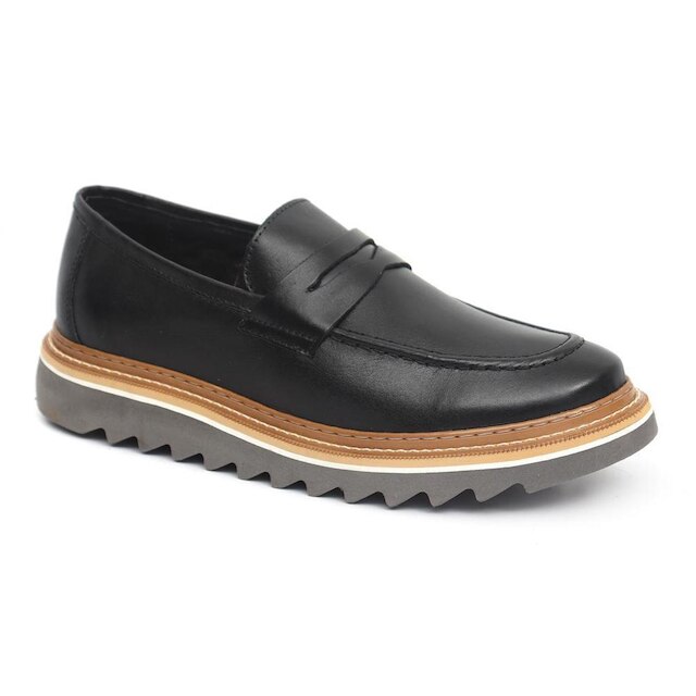 Sapato Oxford Masculino Loafer Tratorado Couro Premium Liso