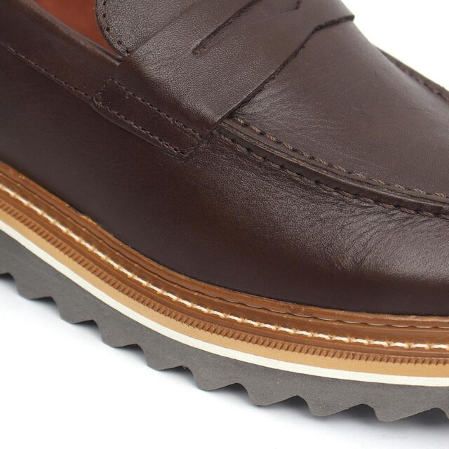 Sapato Oxford Masculino Loafer Tratorado Couro Premium Liso