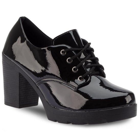 Sapato Oxford Verniz Salto Alto Tratorado Casual Miss Bela