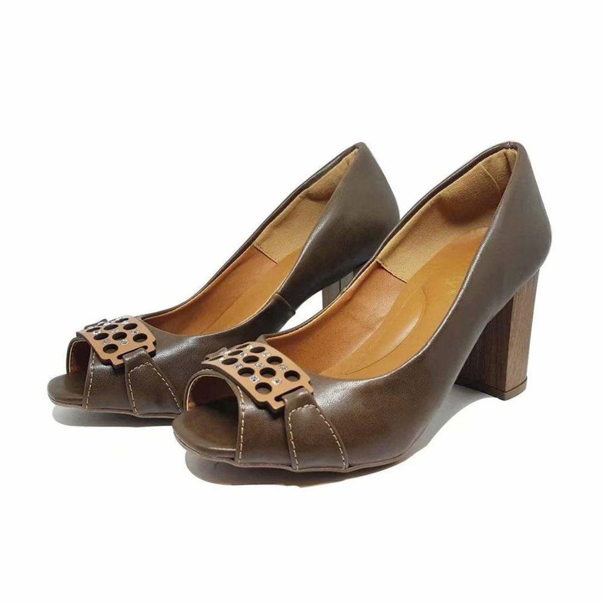 Sapato Peep Toe Fivela Salto Baixo 109 HINFINITY Feminino - Marrom Menor preço em Sapato Peep Toe Fivela Salto Baixo 109 HINFINITY Feminino - Marrom