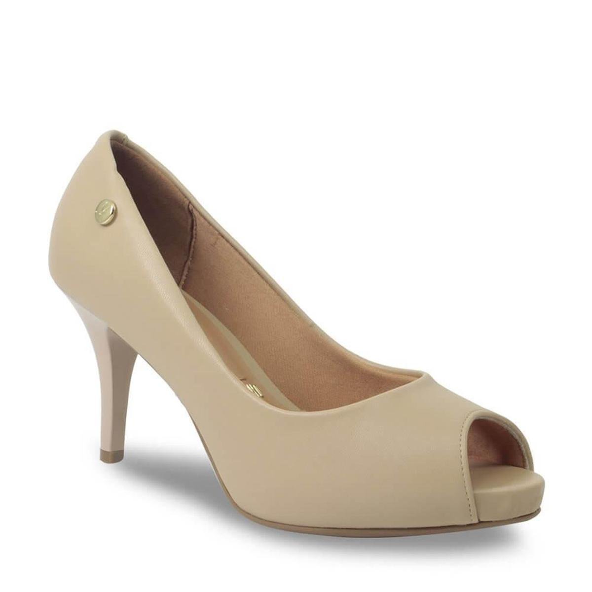 Sapato Peep Toe Vizzano Salto Fino Feminino - Bege Menor preço em Sapato Peep Toe Vizzano Salto Fino Feminino - Bege