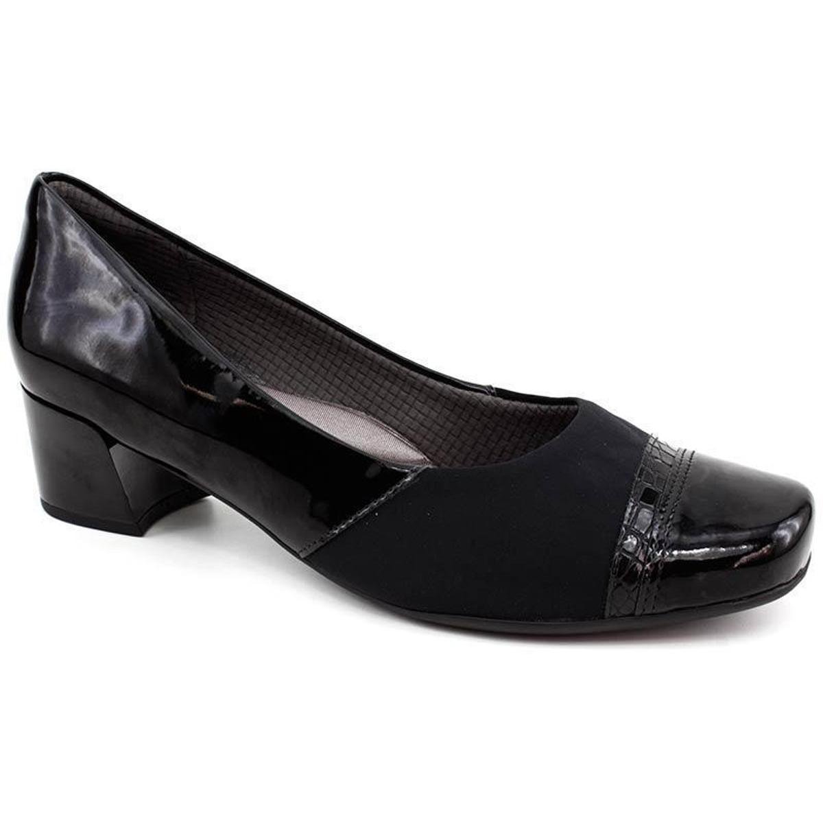 sapato piccadilly preto salto baixo